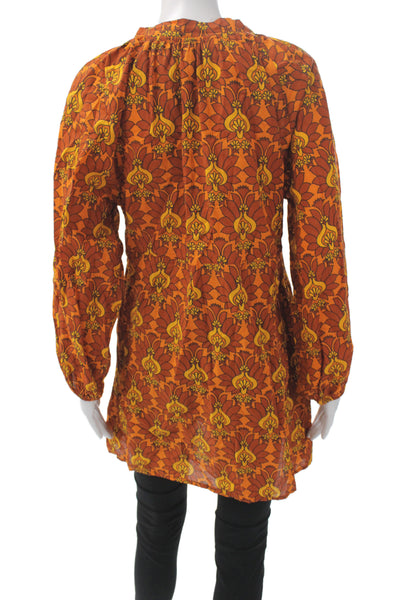 Eywasouls Malibu Women Tunic Blouse V-Neck Floral Orange Long Sleeve Size XS
