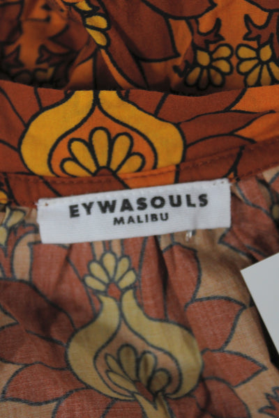 Eywasouls Malibu Women Tunic Blouse V-Neck Floral Orange Long Sleeve Size XS