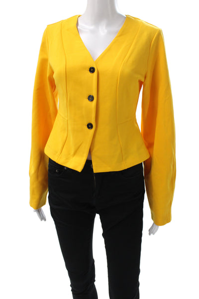 Aligne Womens Yellow Knit Basic Jacket Long Sleeve Button Size 4
