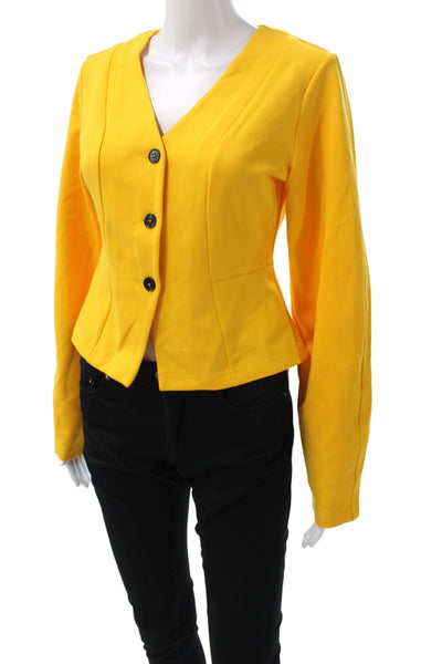 Aligne Womens Yellow Knit Basic Jacket Long Sleeve Button Size 4