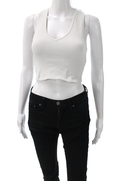 Alo Womens Cropped Tank White V-Neck Sleeveless Athleisure Size S
