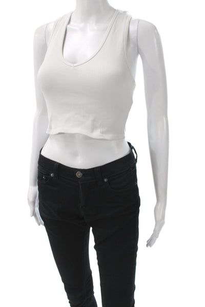 Alo Womens Cropped Tank White V-Neck Sleeveless Athleisure Size S
