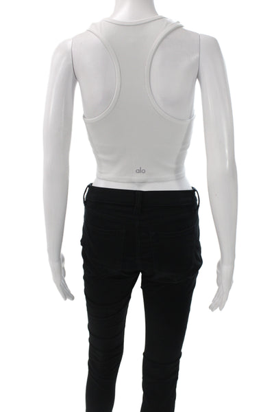 Alo Womens Cropped Tank White V-Neck Sleeveless Athleisure Size S