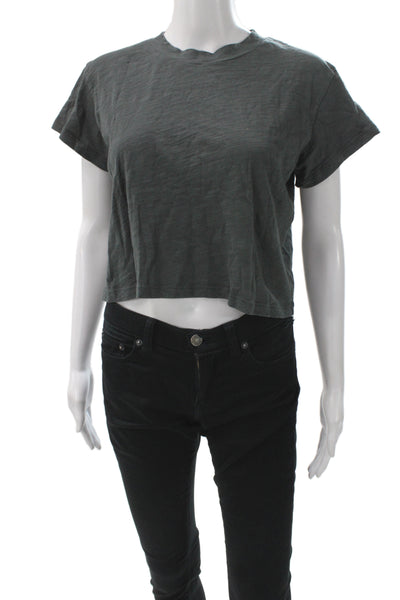 LNA Womens Cropped Gray Cotton Crewneck Short Sleeve T-Shirt Size XS