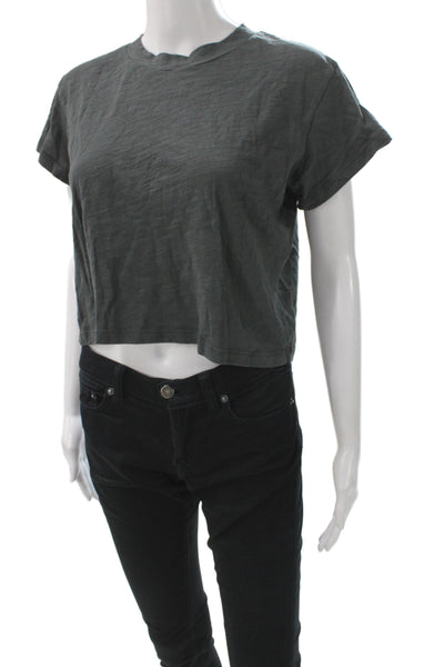 LNA Womens Cropped Gray Cotton Crewneck Short Sleeve T-Shirt Size XS