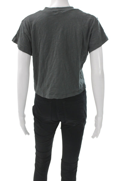 LNA Womens Cropped Gray Cotton Crewneck Short Sleeve T-Shirt Size XS