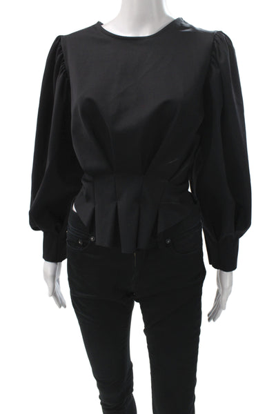 Maygel Coronel Women Cropped Black Blouse Long Sleeve Tie Size One Size