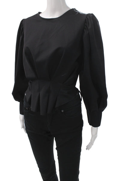 Maygel Coronel Women Cropped Black Blouse Long Sleeve Tie Size One Size