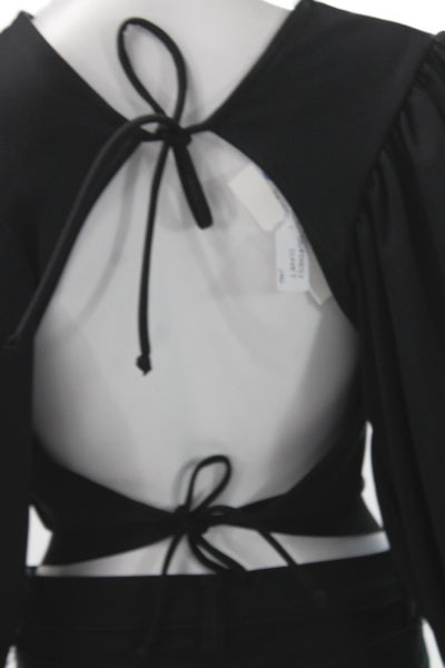 Maygel Coronel Women Cropped Black Blouse Long Sleeve Tie Size One Size