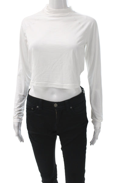 Lands End Women Cropped White Mock Neck Long Sleeve T Shirt Size S