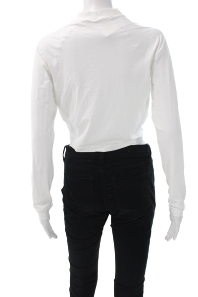 Lands End Women Cropped White Mock Neck Long Sleeve T Shirt Size S
