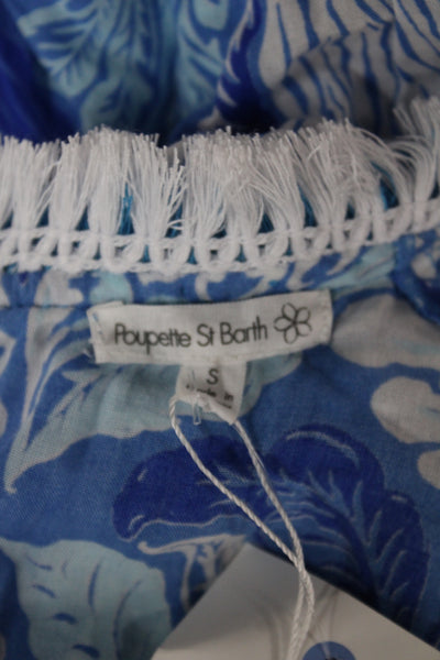 Poupette St. Barth Women Blue Floral V-Neck Sleeveless Romper Size S