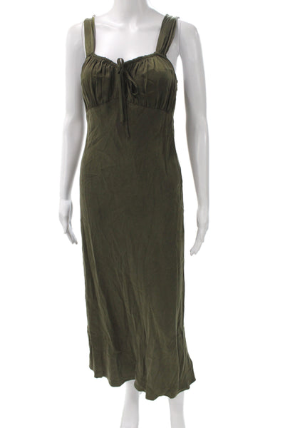 Madewell Women Maxi Dress Green Square Neck Sleeveless Zip Back Bohemian Size 2