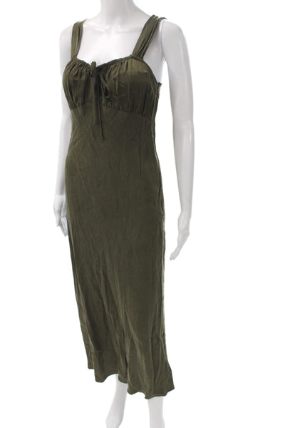 Madewell Women Maxi Dress Green Square Neck Sleeveless Zip Back Bohemian Size 2