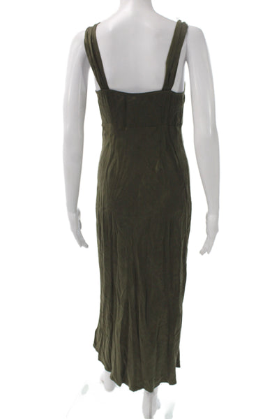 Madewell Women Maxi Dress Green Square Neck Sleeveless Zip Back Bohemian Size 2