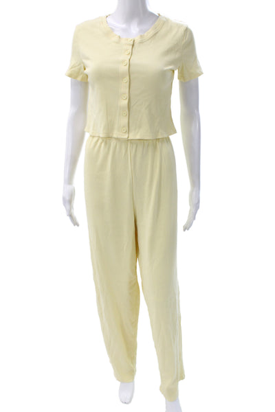 Eleven Eleven Women Yellow Casual Outfit Set Short Sleeve Button Size S