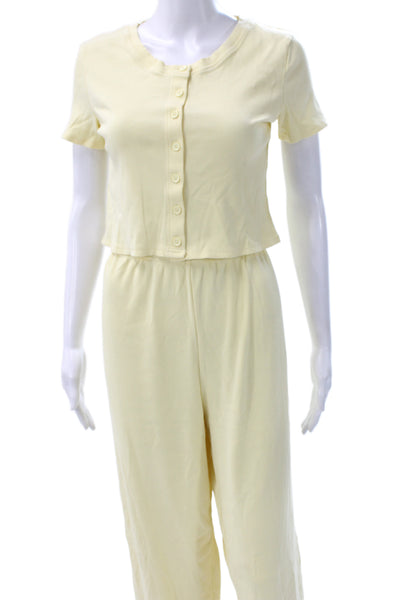 Eleven Eleven Women Yellow Casual Outfit Set Short Sleeve Button Size S