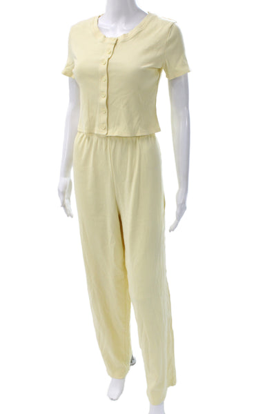 Eleven Eleven Women Yellow Casual Outfit Set Short Sleeve Button Size S
