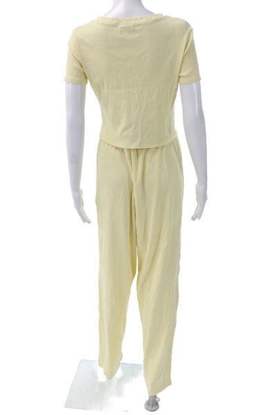 Eleven Eleven Women Yellow Casual Outfit Set Short Sleeve Button Size S