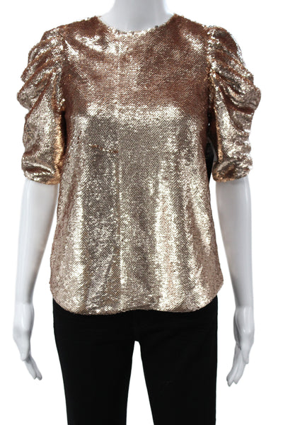 Ulla Johnson Womens Gold Short Sleeve Round Neck Basic Blouse Size 0