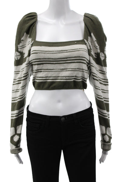 Johanna Ortiz Unisex Green Camouflage Square Neck Long Sleeve Sweater Size XS