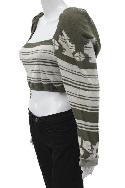 Johanna Ortiz Unisex Green Camouflage Square Neck Long Sleeve Sweater Size XS