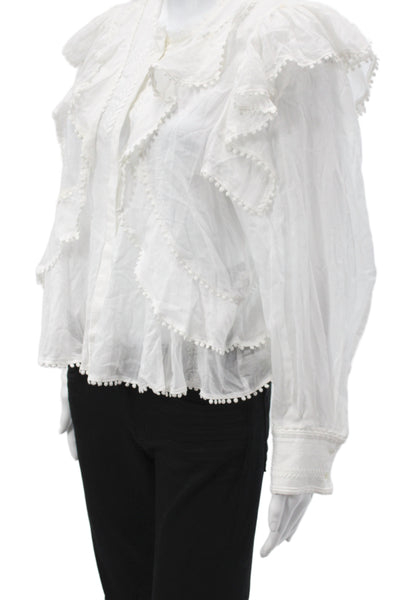 Isabel Marant Etoile Women Bohemian Cotton Crew Neck Long Sleeve Blouse Size 34