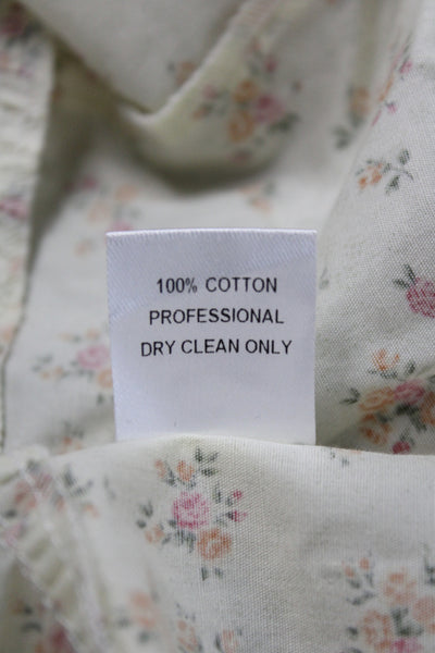 Petersyn Women Beige Floral Cotton High Neck 3/4 Sleeve Button Blouse Size XS