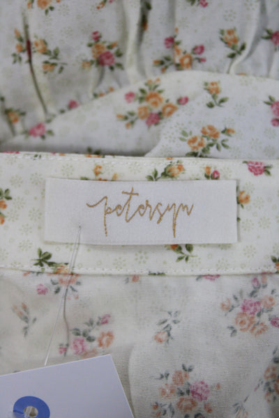 Petersyn Women Beige Floral Cotton High Neck 3/4 Sleeve Button Blouse Size XS
