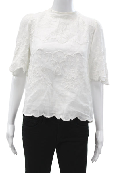 Isabel Marant Women Bohemian Floral High Neck Ramie Button Up Blouse Size 34