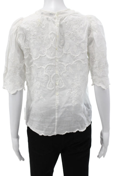 Isabel Marant Women Bohemian Floral High Neck Ramie Button Up Blouse Size 34