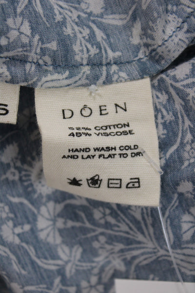 Doen Womens Bohemian Floral High Neck Long Sleeve Blouse Light Blue Size XS