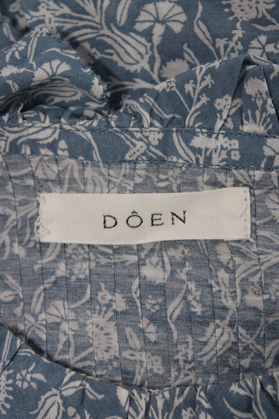 Doen Womens Bohemian Floral High Neck Long Sleeve Blouse Light Blue Size XS