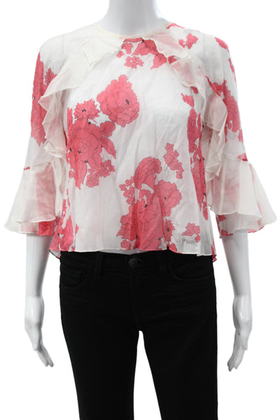 Alice McCall Women Pink Floral Blouse 3/4 Sleeve Crew Neck Silk Cotton Size 4
