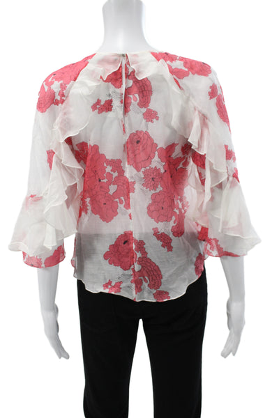 Alice McCall Women Pink Floral Blouse 3/4 Sleeve Crew Neck Silk Cotton Size 4