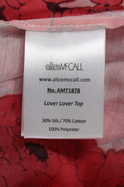 Alice McCall Women Pink Floral Blouse 3/4 Sleeve Crew Neck Silk Cotton Size 4