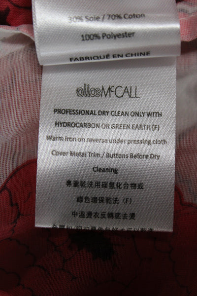 Alice McCall Women Pink Floral Blouse 3/4 Sleeve Crew Neck Silk Cotton Size 4
