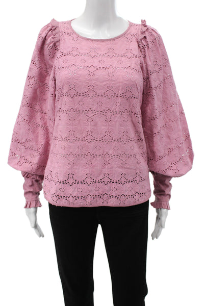 Anna Mason Women Purple Floral Round Neck Longsleeve Blouse Size 6