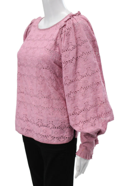 Anna Mason Women Purple Floral Round Neck Longsleeve Blouse Size 6