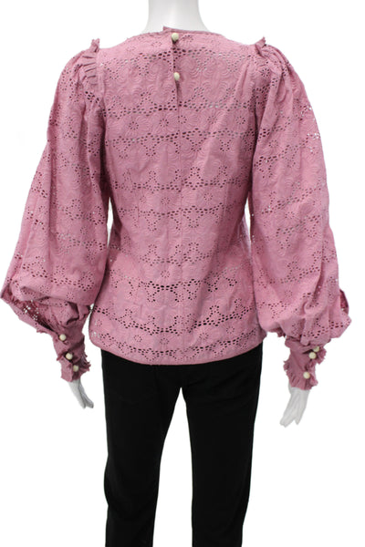 Anna Mason Women Purple Floral Round Neck Longsleeve Blouse Size 6