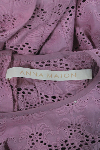 Anna Mason Women Purple Floral Round Neck Longsleeve Blouse Size 6
