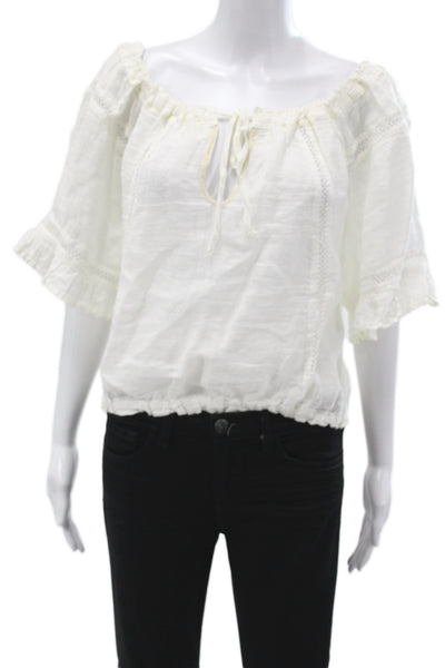 Sunday Tropez Womens Linen Off Shoulder 3/4 Sleeve Boho Blouse Size One Size