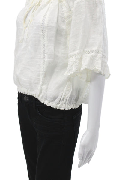 Sunday Tropez Womens Linen Off Shoulder 3/4 Sleeve Boho Blouse Size One Size