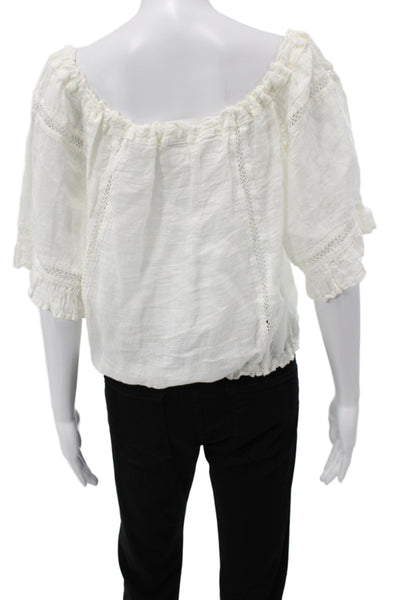 Sunday Tropez Womens Linen Off Shoulder 3/4 Sleeve Boho Blouse Size One Size
