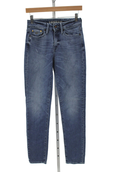 Denham Women Blue Skinny Jeans Cotton High Rise Button Inseam 32 Size 24