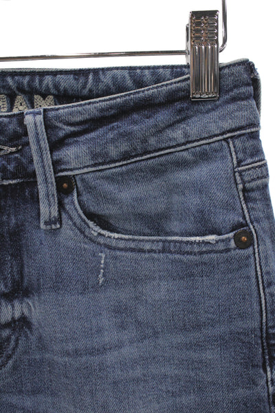 Denham Women Blue Skinny Jeans Cotton High Rise Button Inseam 32 Size 24