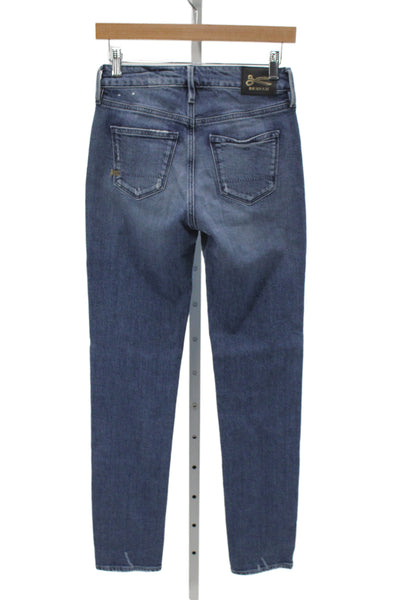 Denham Women Blue Skinny Jeans Cotton High Rise Button Inseam 32 Size 24