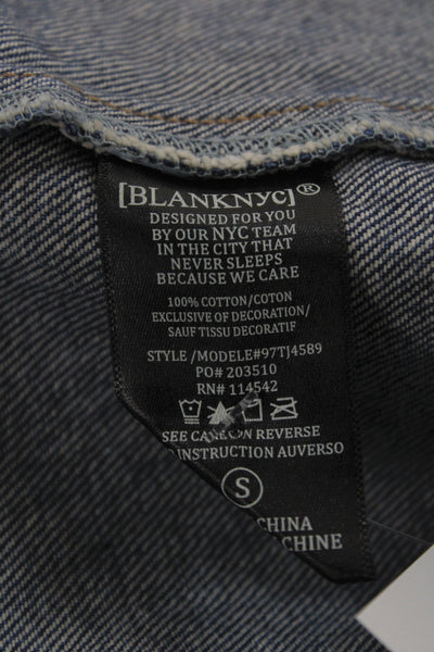 Blank NYC Women Blue Cotton Collared Short Sleeve Stars Button Jacket Size S