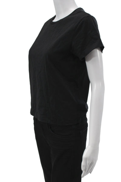Re/Done Women Basic Black Cotton Crew Neck Short Sleeve T-Shirt Size S