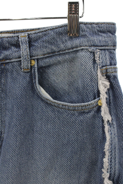 Ganni Women Mom Boyfriend Jeans Blue High Rise Button Organic Cotton Size 27